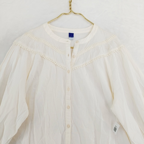 NEW Old Navy Off White Button Down Crew Neck Flare Summer Shirt P6037 - Picture 3 of 8